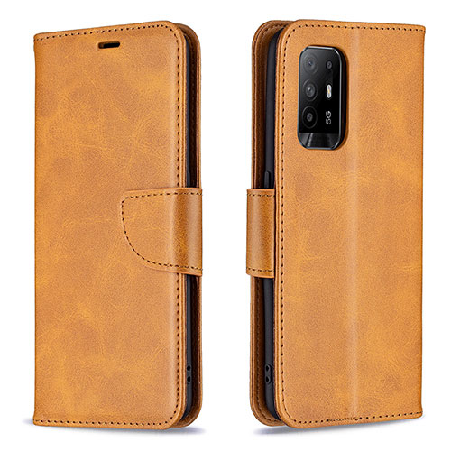 Leather Case Stands Flip Cover Holder B04F for Oppo A95 5G Light Brown