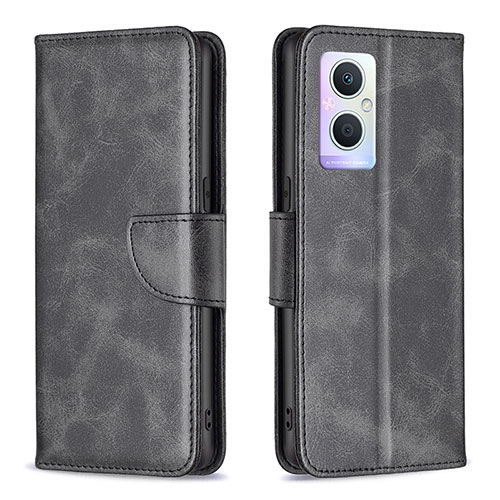 Leather Case Stands Flip Cover Holder B04F for Oppo A96 5G Black