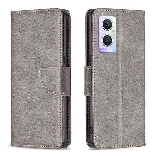 Leather Case Stands Flip Cover Holder B04F for Oppo A96 5G Gray