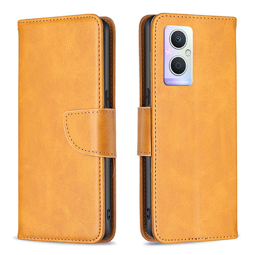 Leather Case Stands Flip Cover Holder B04F for Oppo A96 5G Light Brown