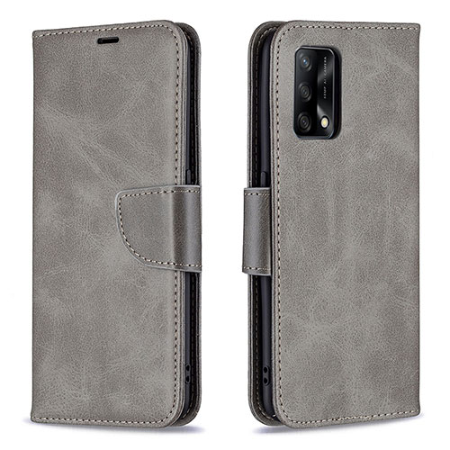 Leather Case Stands Flip Cover Holder B04F for Oppo F19 Gray