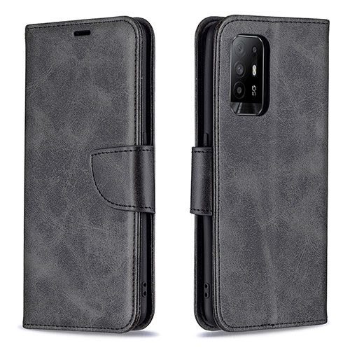 Leather Case Stands Flip Cover Holder B04F for Oppo F19 Pro+ Plus 5G Black