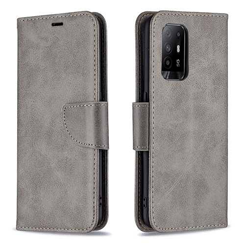 Leather Case Stands Flip Cover Holder B04F for Oppo F19 Pro+ Plus 5G Gray