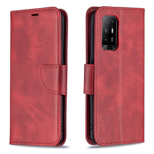 Leather Case Stands Flip Cover Holder B04F for Oppo F19 Pro+ Plus 5G Red