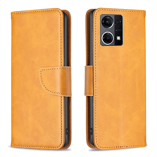 Leather Case Stands Flip Cover Holder B04F for Oppo F21 Pro 4G Light Brown