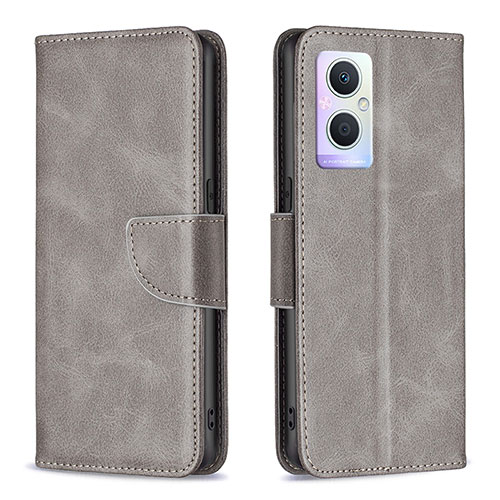 Leather Case Stands Flip Cover Holder B04F for Oppo F21s Pro 5G Gray