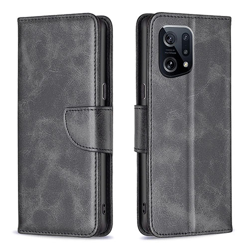 Leather Case Stands Flip Cover Holder B04F for Oppo Find X5 5G Black