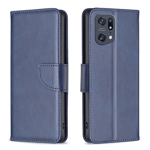 Leather Case Stands Flip Cover Holder B04F for Oppo Find X5 Pro 5G Blue