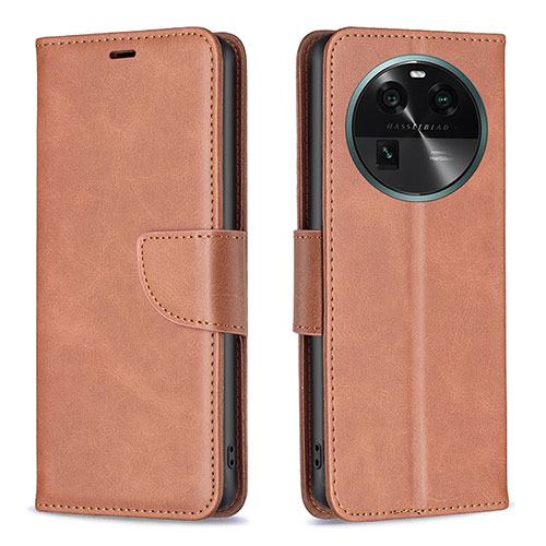 Leather Case Stands Flip Cover Holder B04F for Oppo Find X6 5G Brown