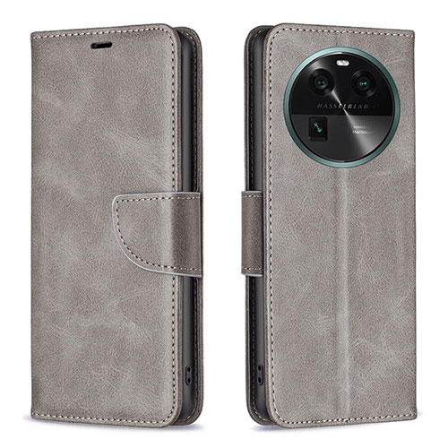 Leather Case Stands Flip Cover Holder B04F for Oppo Find X6 5G Gray