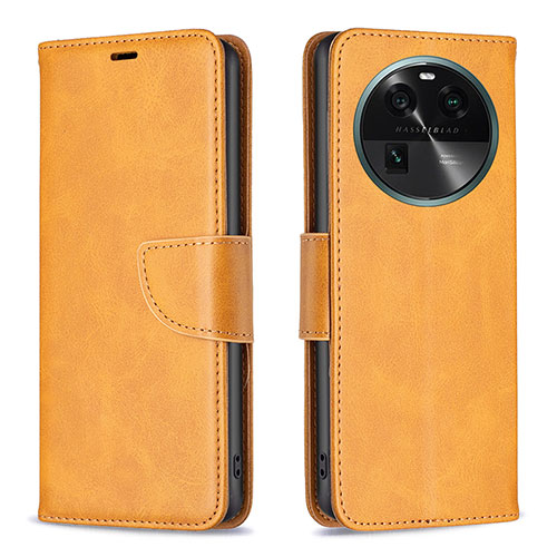 Leather Case Stands Flip Cover Holder B04F for Oppo Find X6 5G Light Brown