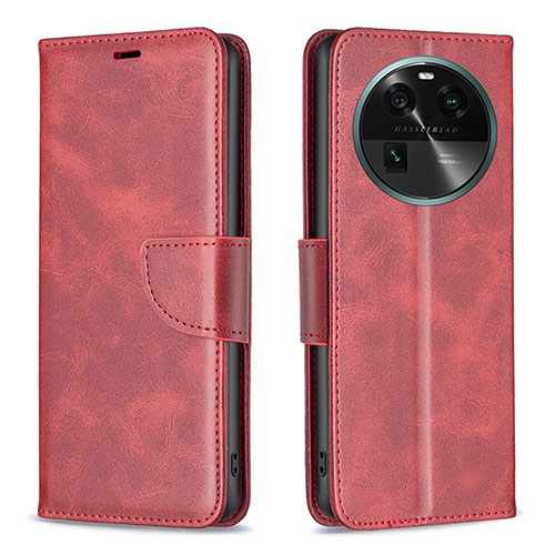 Leather Case Stands Flip Cover Holder B04F for Oppo Find X6 5G Red