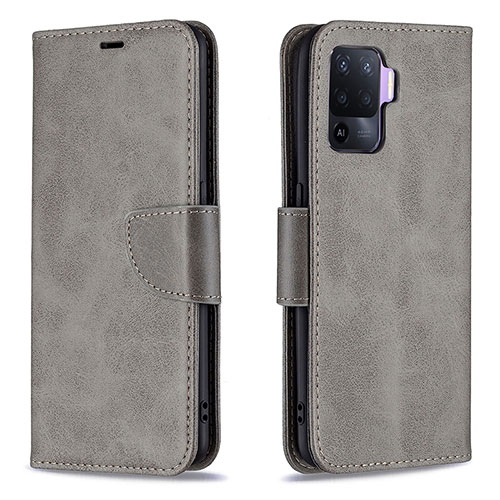 Leather Case Stands Flip Cover Holder B04F for Oppo Reno5 F Gray