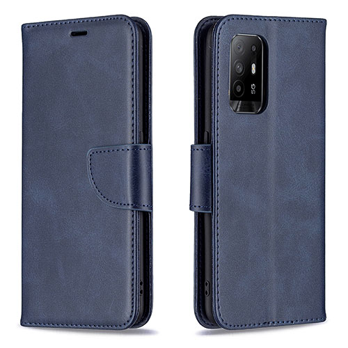 Leather Case Stands Flip Cover Holder B04F for Oppo Reno5 Z 5G Blue