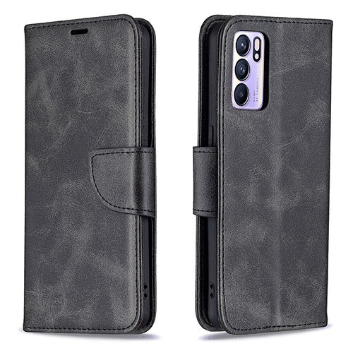 Leather Case Stands Flip Cover Holder B04F for Oppo Reno6 5G Black