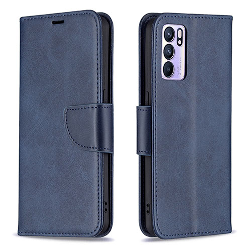 Leather Case Stands Flip Cover Holder B04F for Oppo Reno6 5G Blue