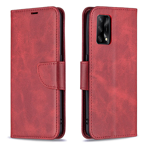 Leather Case Stands Flip Cover Holder B04F for Oppo Reno6 Lite Red