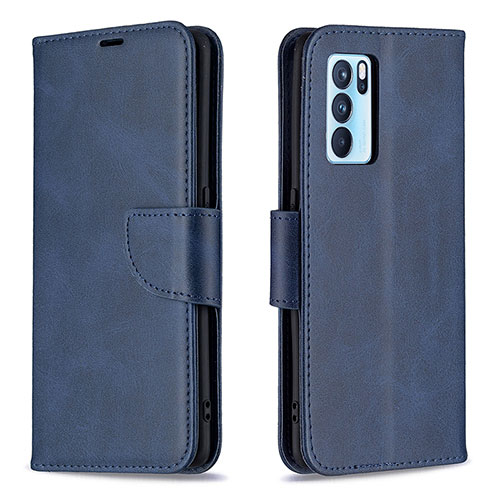 Leather Case Stands Flip Cover Holder B04F for Oppo Reno6 Pro 5G India Blue
