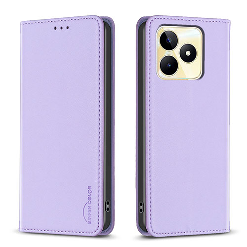 Leather Case Stands Flip Cover Holder B04F for Realme C51 Clove Purple