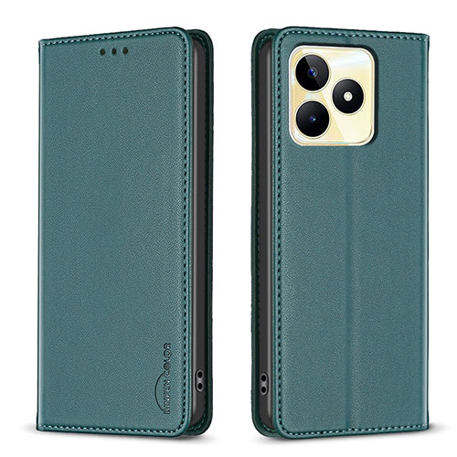 Leather Case Stands Flip Cover Holder B04F for Realme C51 Green