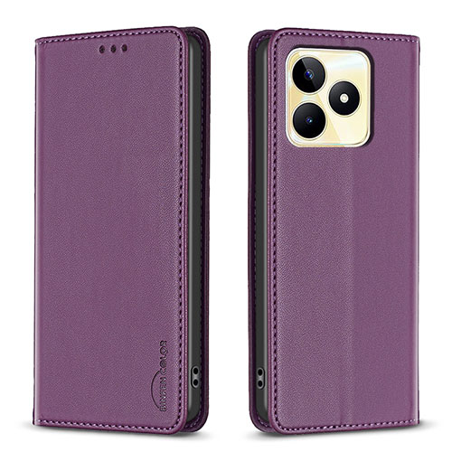 Leather Case Stands Flip Cover Holder B04F for Realme C51 Purple