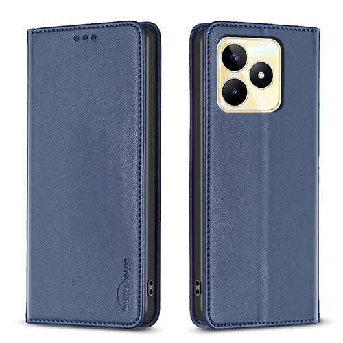 Leather Case Stands Flip Cover Holder B04F for Realme C53 Blue