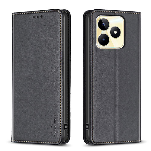 Leather Case Stands Flip Cover Holder B04F for Realme C53 India Black