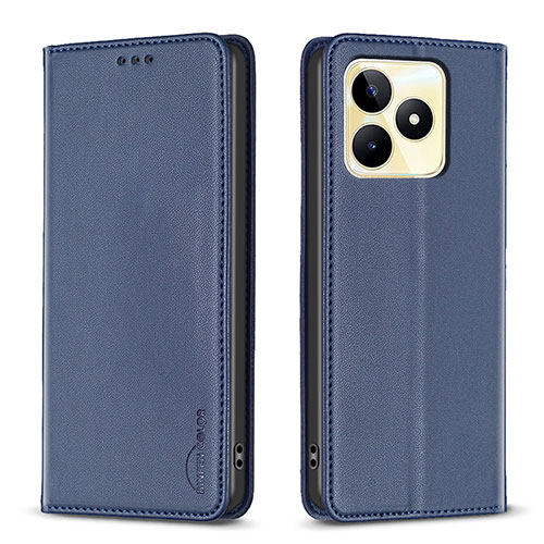 Leather Case Stands Flip Cover Holder B04F for Realme C53 India Blue