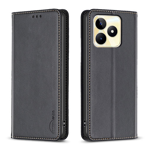 Leather Case Stands Flip Cover Holder B04F for Realme C67 Black