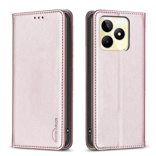 Leather Case Stands Flip Cover Holder B04F for Realme C67 Pink