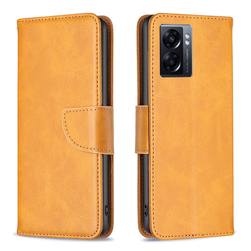 Leather Case Stands Flip Cover Holder B04F for Realme Narzo 50 5G Light Brown