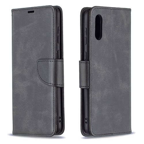 Leather Case Stands Flip Cover Holder B04F for Samsung Galaxy A02 Black