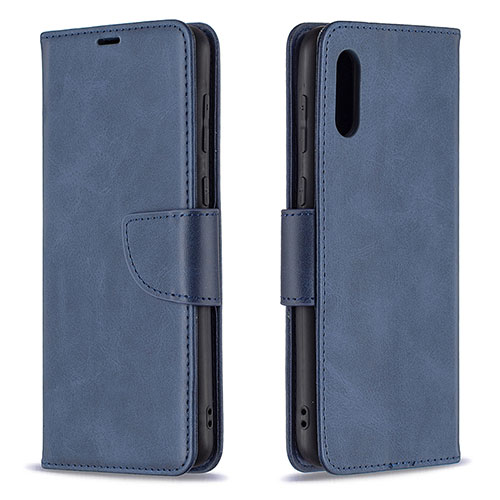 Leather Case Stands Flip Cover Holder B04F for Samsung Galaxy A02 Blue