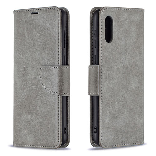 Leather Case Stands Flip Cover Holder B04F for Samsung Galaxy A02 Gray
