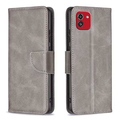 Leather Case Stands Flip Cover Holder B04F for Samsung Galaxy A03 Gray