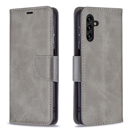 Leather Case Stands Flip Cover Holder B04F for Samsung Galaxy A04s Gray