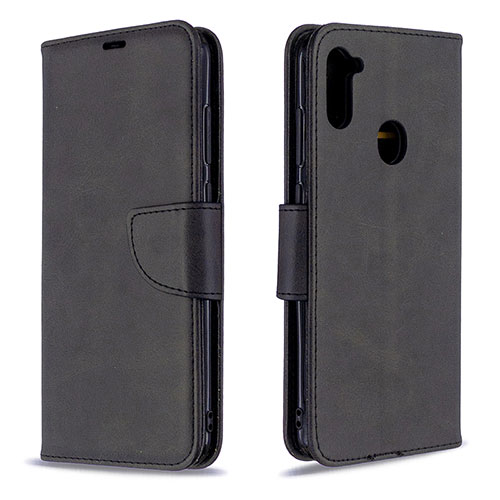 Leather Case Stands Flip Cover Holder B04F for Samsung Galaxy A11 Black