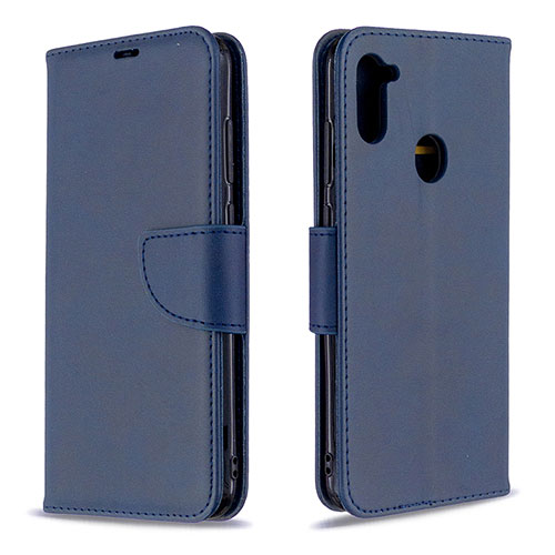 Leather Case Stands Flip Cover Holder B04F for Samsung Galaxy A11 Blue