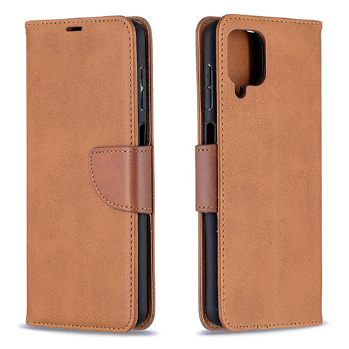 Leather Case Stands Flip Cover Holder B04F for Samsung Galaxy A12 5G Brown