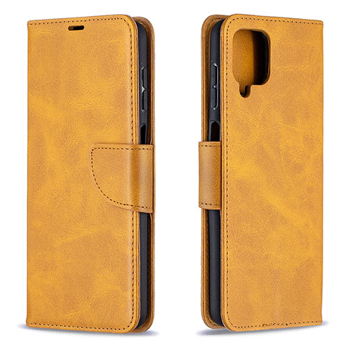 Leather Case Stands Flip Cover Holder B04F for Samsung Galaxy A12 5G Light Brown