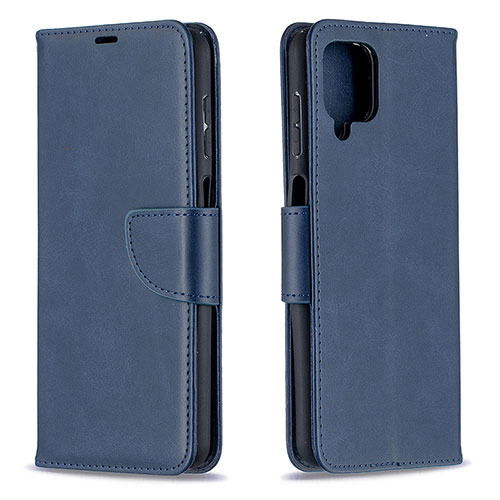 Leather Case Stands Flip Cover Holder B04F for Samsung Galaxy A12 Blue