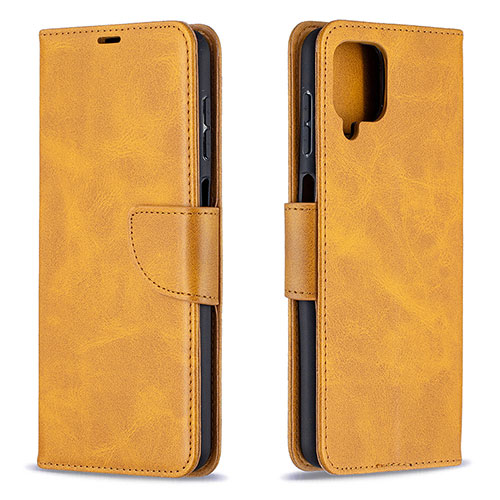 Leather Case Stands Flip Cover Holder B04F for Samsung Galaxy A12 Nacho Light Brown