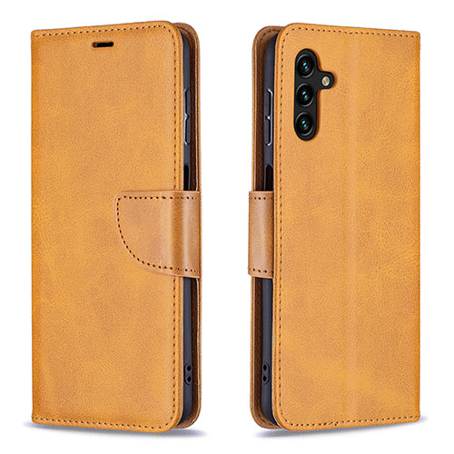 Leather Case Stands Flip Cover Holder B04F for Samsung Galaxy A13 5G Light Brown