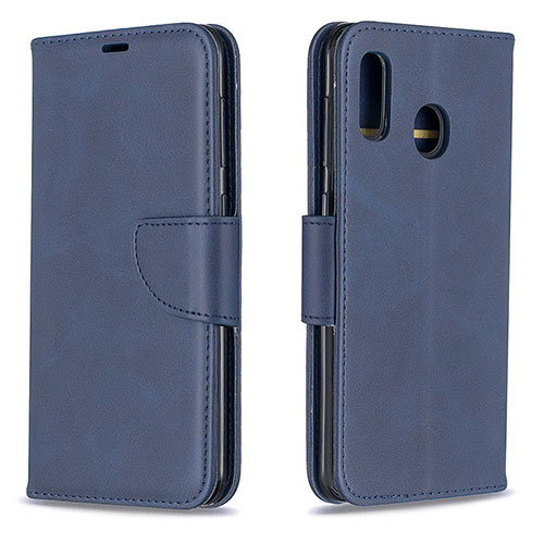 Leather Case Stands Flip Cover Holder B04F for Samsung Galaxy A20 Blue