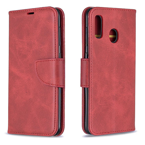 Leather Case Stands Flip Cover Holder B04F for Samsung Galaxy A20 Red