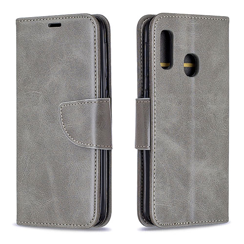 Leather Case Stands Flip Cover Holder B04F for Samsung Galaxy A20e Gray