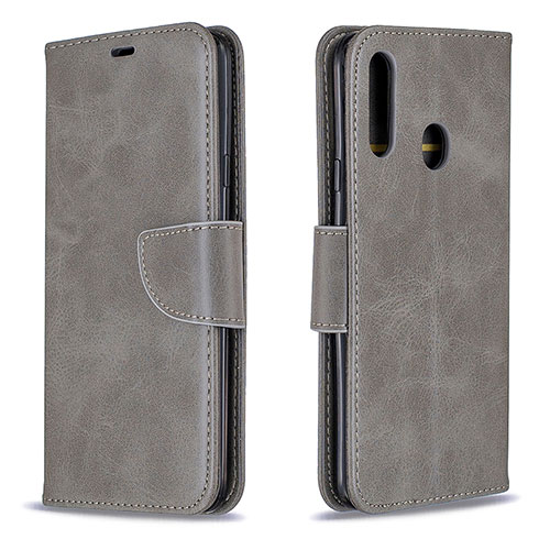 Leather Case Stands Flip Cover Holder B04F for Samsung Galaxy A20s Gray