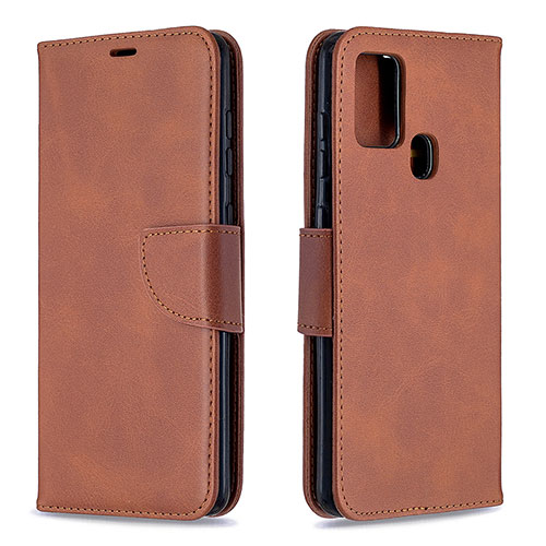 Leather Case Stands Flip Cover Holder B04F for Samsung Galaxy A21s Brown