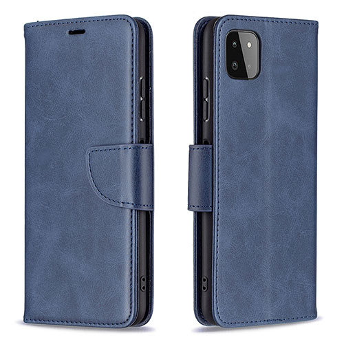 Leather Case Stands Flip Cover Holder B04F for Samsung Galaxy A22 5G Blue