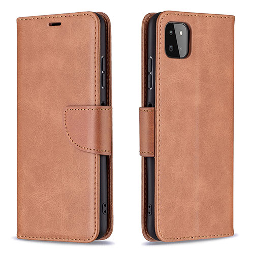 Leather Case Stands Flip Cover Holder B04F for Samsung Galaxy A22 5G Brown